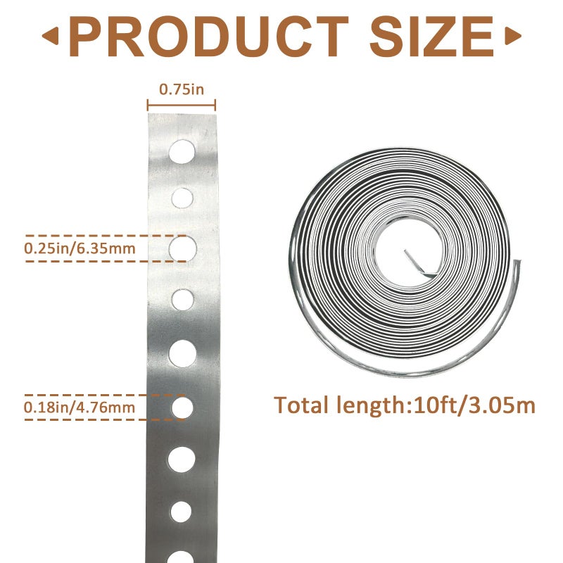 AxiSculpt Galvanized Metal Pipe Strap 3/4-Inch x 10-Feet 27-Gauge for Pipe Support Hanging and Flexible Trimming with Holes - Image 2